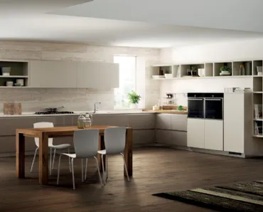 Cucina Moderna Flux Swing in laccato lucido Visone e opaco Tortora di Scavolini