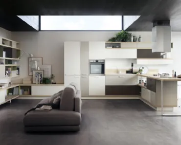 Cucina Moderna Foodshelf Bianco Puro Grigio Gabbiano e Grigio Terra di Scavolini