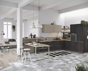 Cucina Moderna con penisola Joy in nobilitato Eucalipto di Snaidero