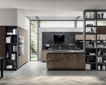 Cucina Moderna Liberamente Grigio Selce e Oxide Bronze di Scavolini