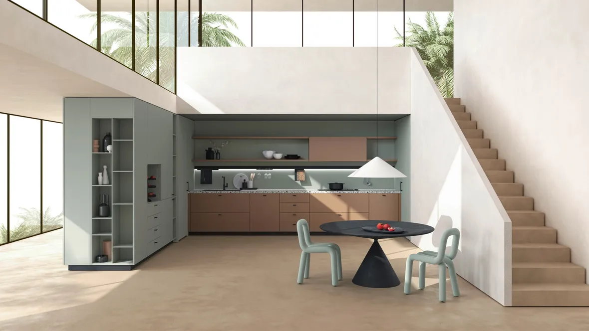 Cucina Moderna M2 Crea Terracotta e Verde di Meson's Cucine