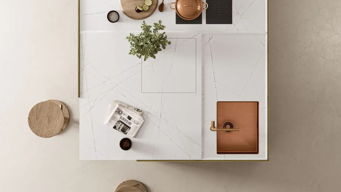 Cucina Moderna ME Slim con top isola in Lapitec Musa Elettra Satin di Meson's Cucine