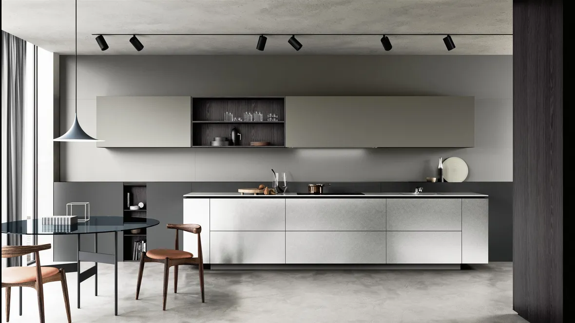 Cucina Moderna lineare ME Trim in Acciaio e laccato opaco Ardesia di Meson's Cucine