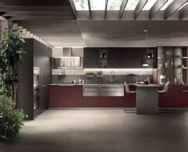 Cucina Moderna Mia Rosso Jaipur e Rovere Carbone di Scavolini