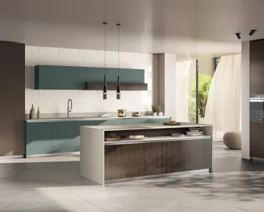 Cucina Moderna in decorativo Mira Lodge e Fenix Verde Comodoro di Scavolini
