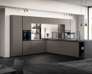 Cucina Moderna Mira in laminato Strips Urban Steel di Scavolini