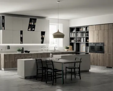 Cucina Moderna Mood in Rovere Season con Isola Azimut di Scavolini