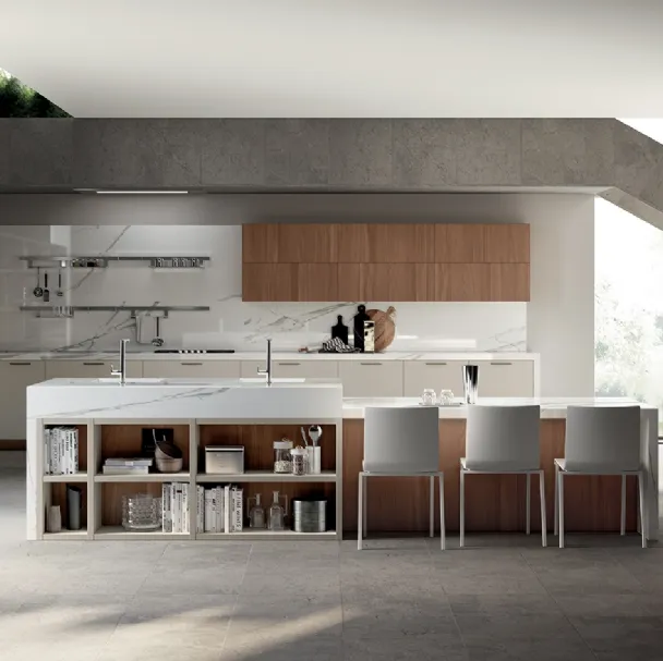 Cucina Moderna Mood Laccato Tortora e Noce Tussah di Scavolini