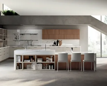 Cucina Moderna Mood Laccato Tortora e Noce Tussah di Scavolini
