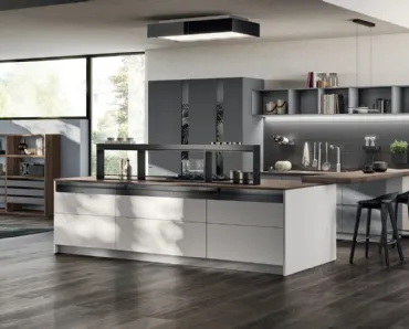 Cucina Moderna Motus in laccato Grigio Airone e Grigio Vulcano di Scavolini