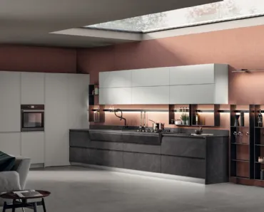 Cucina Moderna Motus in decorativo Pietra Abyss e laccato Grigio Airone di Scavolini