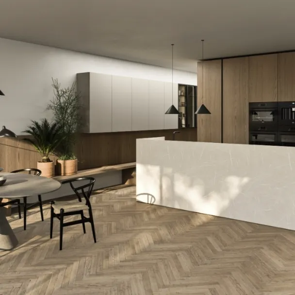 Cucina Moderna con isola Principio in legno e gres di Snaidero