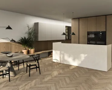 Cucina Moderna con isola Principio in legno e gres di Snaidero