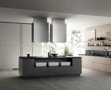 Cucina Moderna Qi in laccato Grigio Titanio, Grigio Chiaro e Olmo Hono di Scavolini