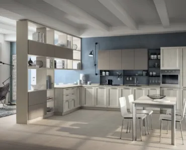 Cucina moderna angolare Sax in decorativo Rovere Artic e laccato opaco di Scavolini