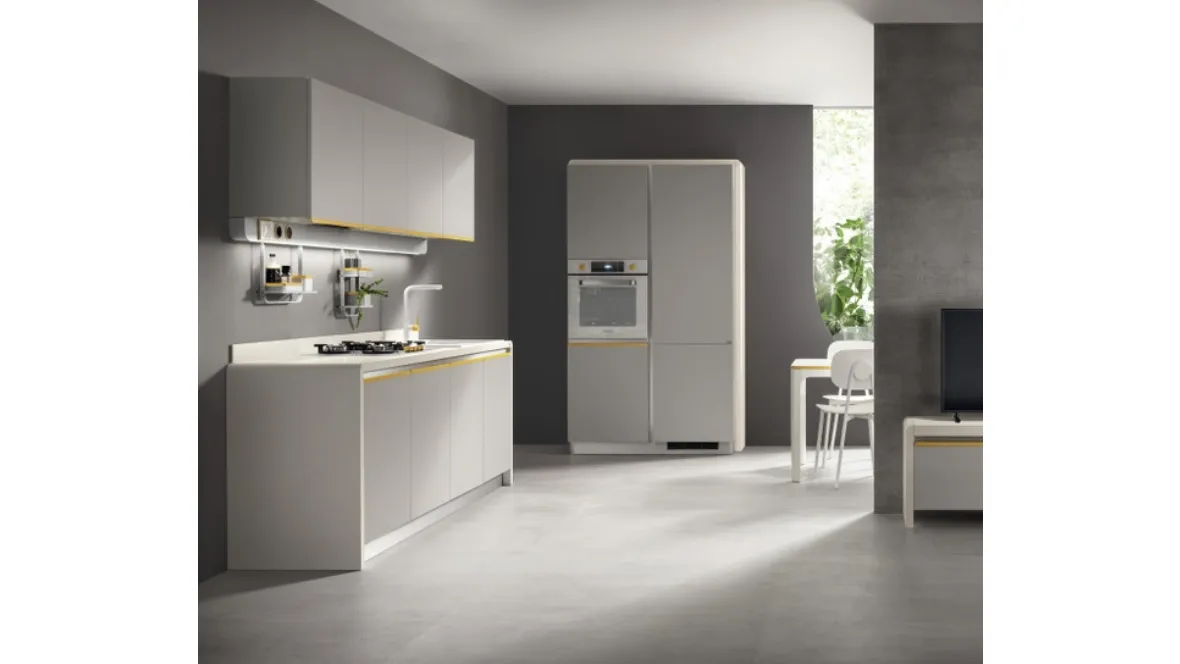 Cucina Moderna Dandy Plus Grigio con maniglia Giallo Senape di Scavolini