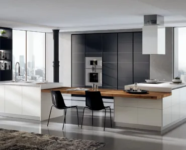 Cucina Moderna Tetrix con ante in vetro Bianco Prestige di Scavolini