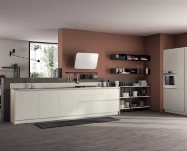 Cucina su misura Evolution in laccato Bianco opaco e Concrete Jersey di Scavolini