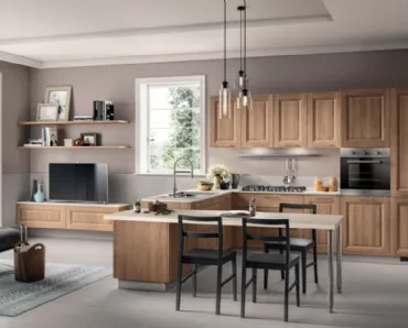 Cucina su misura con penisola Family decorativo Rovere Azteco di Scavolini
