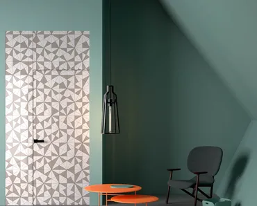 Porta battente effetto filomuro per interni Boisè Boiserie rivestita con tapezzeria di Albed