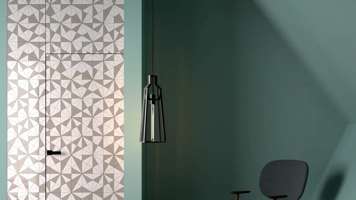 Porta battente effetto filomuro per interni Boisè Boiserie rivestita con tapezzeria di Albed