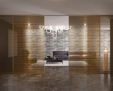 Porta per interni Quadra Scorrevole in vetro con telaio in alluminio di Albed