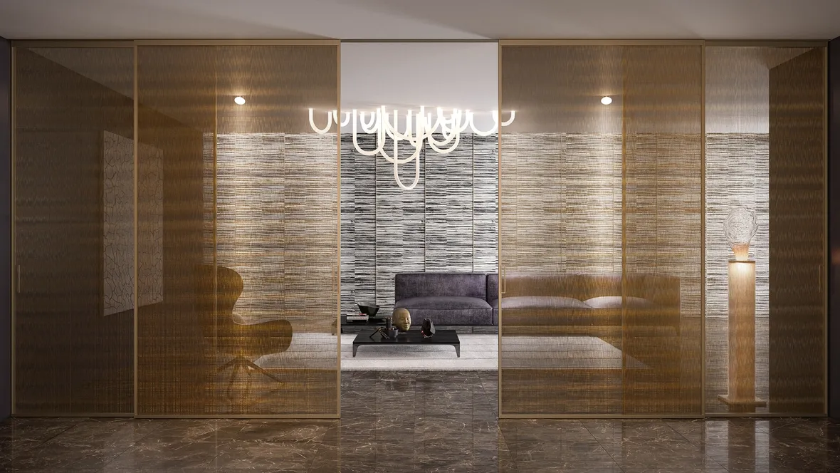 Porta per interni Quadra Scorrevole in vetro con telaio in alluminio di Albed