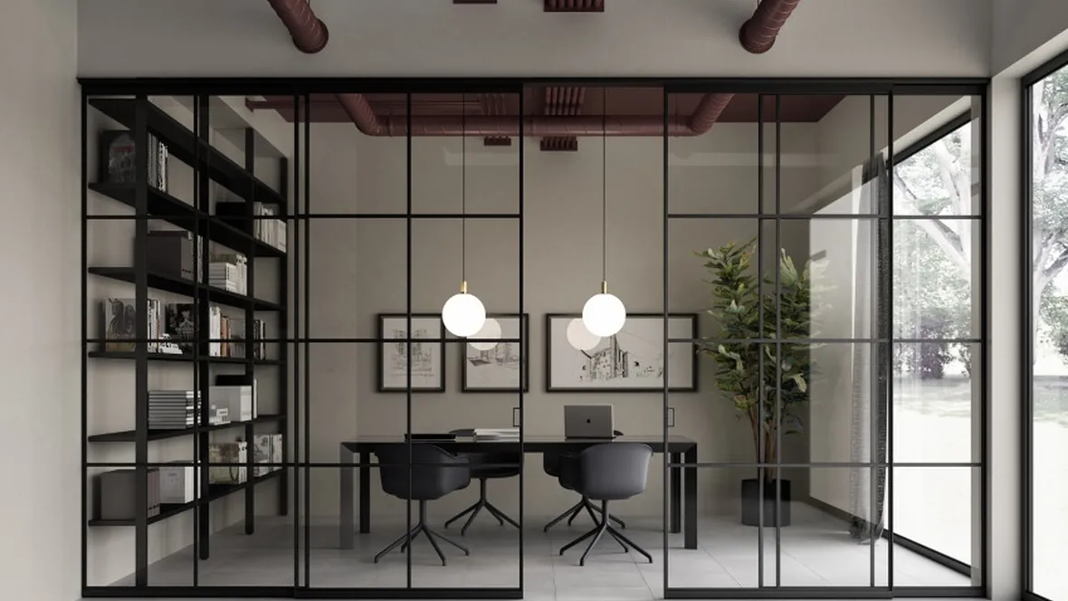 Porta per interni Quadra Scorrevole in vetro con telaio in alluminio di Albed