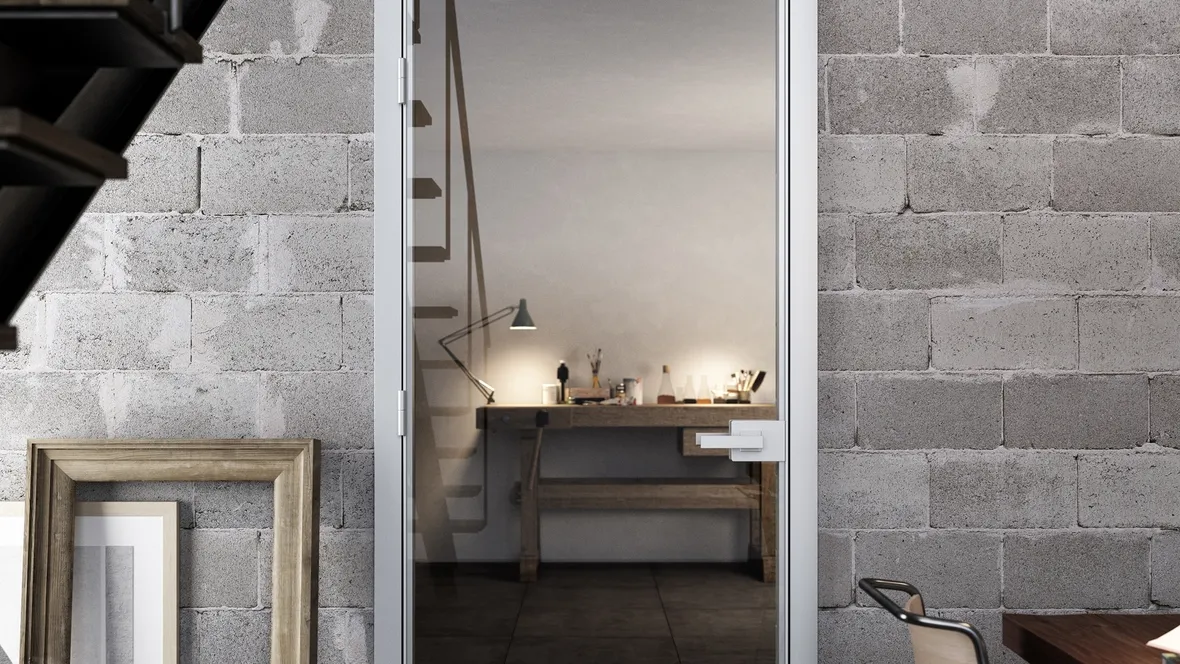 Porta battente per interni in vetro con telaio in alluminio Quies di Albed