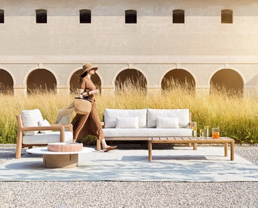 Salotto da esterno Gianna in legno e tessuto di Varaschin