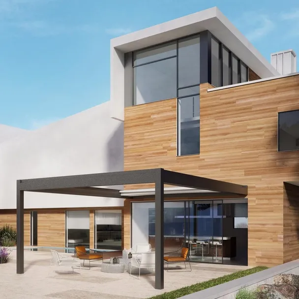 Pergola in alluminio con copertura ad impacchettamento Tecnic Nomo di Pratic