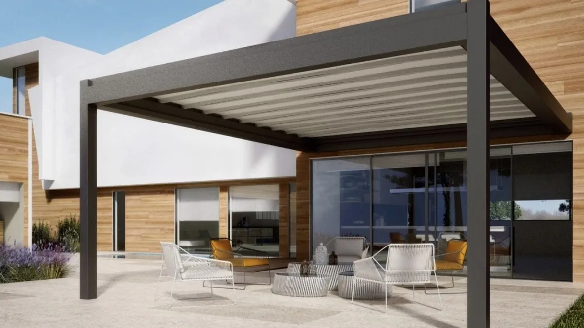 Pergola in alluminio con copertura ad impacchettamento Tecnic Nomo di Pratic